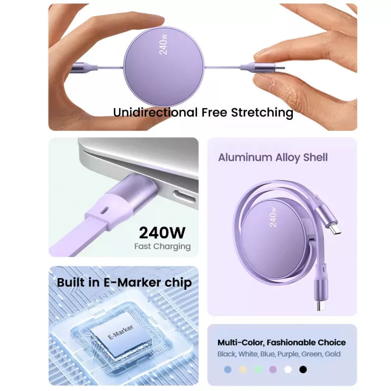 Caractéristiques du câble usb type c rétractable