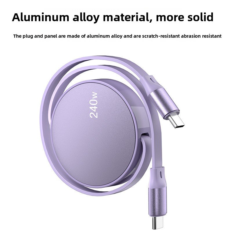 Câble USB Type C Rétractable - matériau en alliage d'aluminium couleur mauve