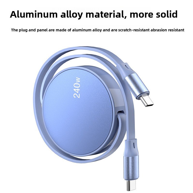 Câble USB Type C Rétractable - matériau en alliage d'aluminium couleur bleue