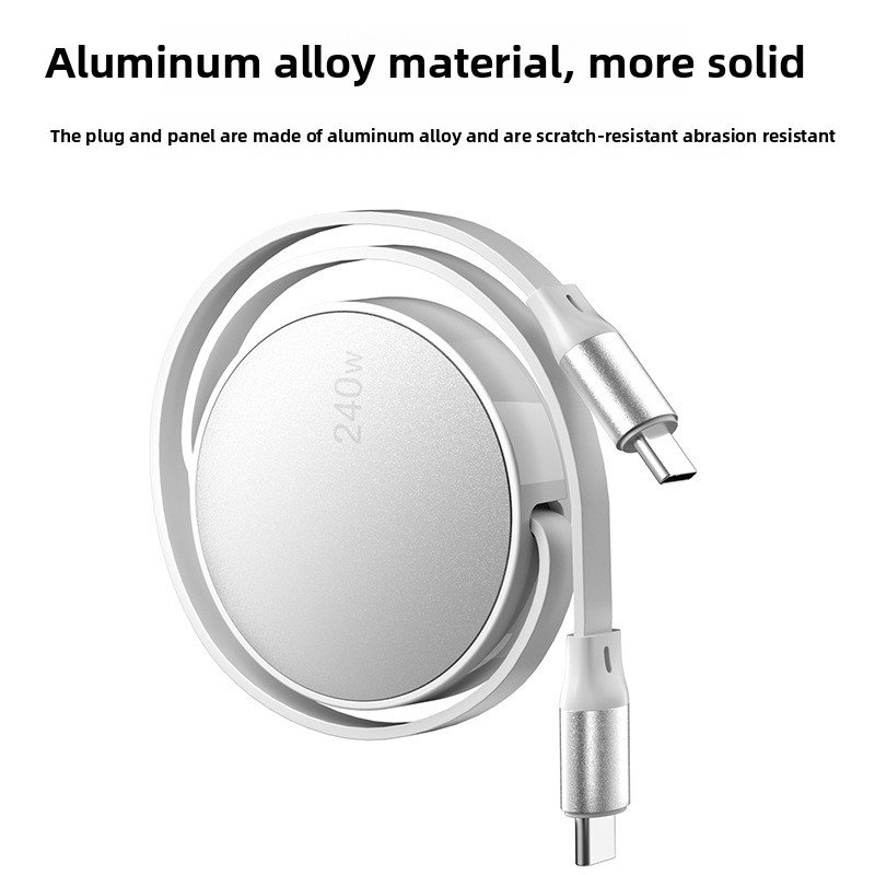 Câble USB Type C Rétractable - matériau en alliage d'aluminium couleur blanche