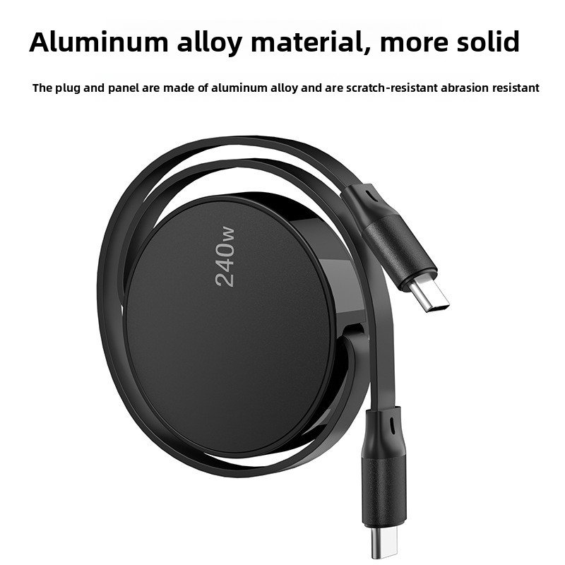 Câble USB Type C Rétractable - matériau en alliage d'aluminium couleur noire