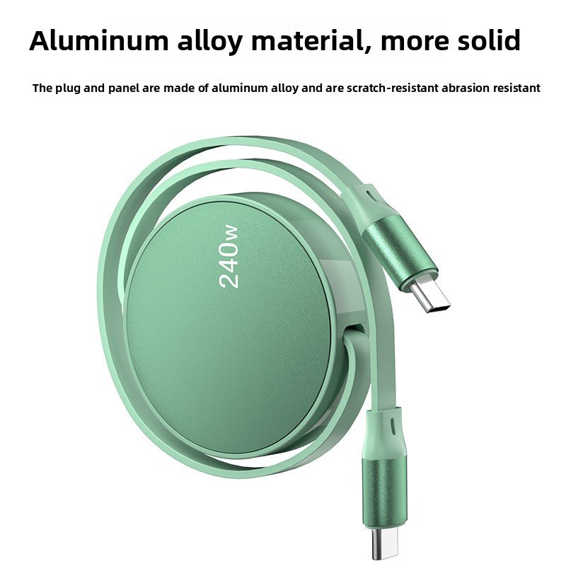 Câble USB Type C Rétractable - matériau en alliage d'aluminium couleur verte