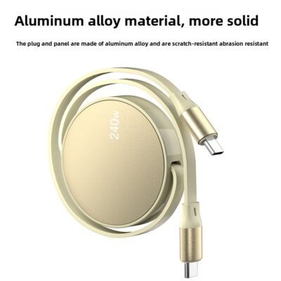 Câble USB Type C Rétractable - matériau en alliage d'aluminium couleur or