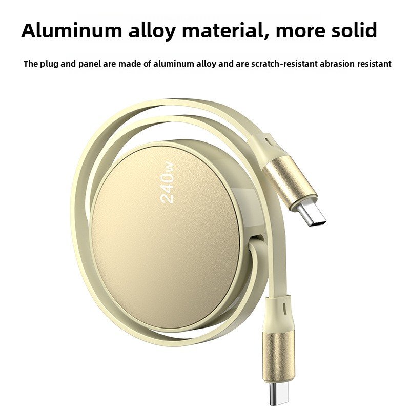 Câble USB Type C Rétractable - matériau en alliage d'aluminium couleur or