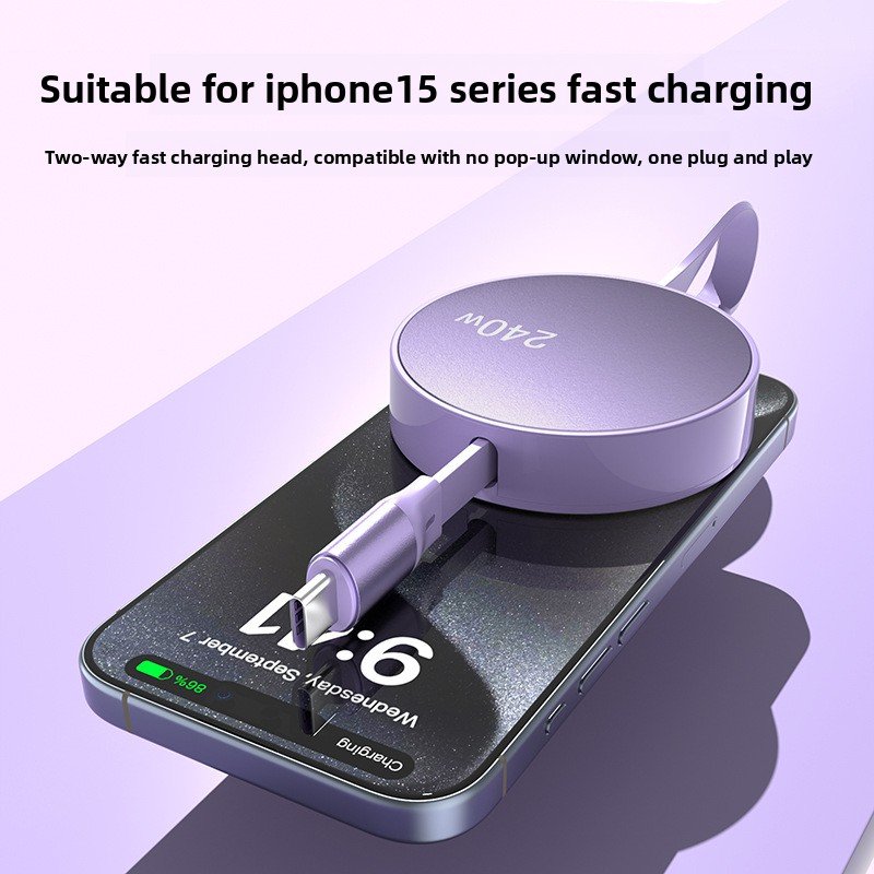 Câble USB Type C Rétractable - convient à la charge rapide de la série iPhone 15
