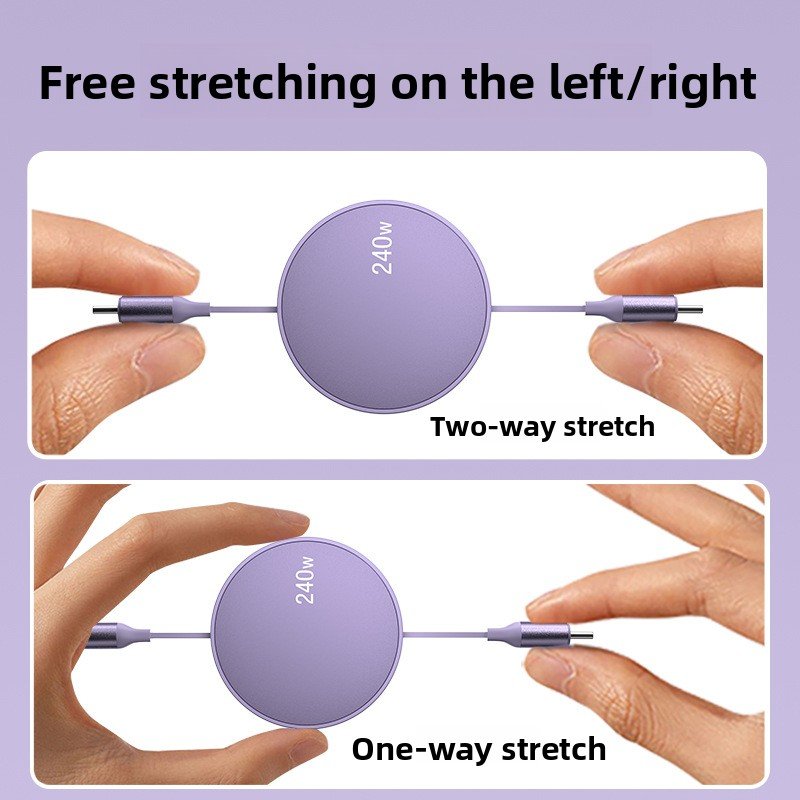 Câble USB Type C Rétractable - étirements libres à gauche et à droite