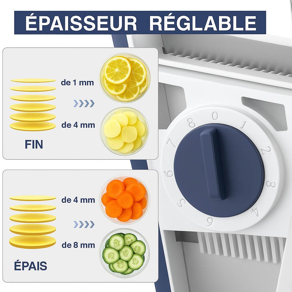 Mandoline manuelle multifonction - épaisseur réglable